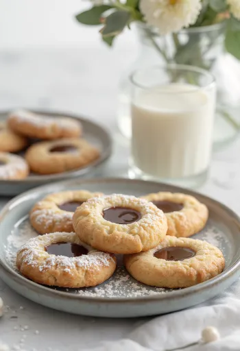 Mogyorókrémes linzer porcukorral szórva, tányéron tálalva