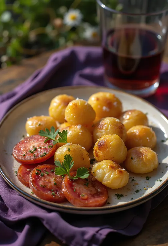 Papas arrugadas chorizóval, friss korianderrel tálalva