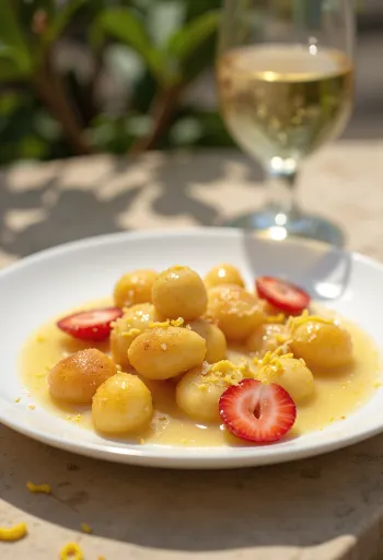 Pezsgős gnocchi tálalva