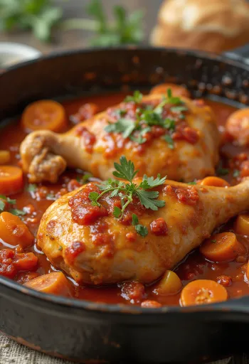Pollo alla Cacciatora olasz vadászcsirke tálalva