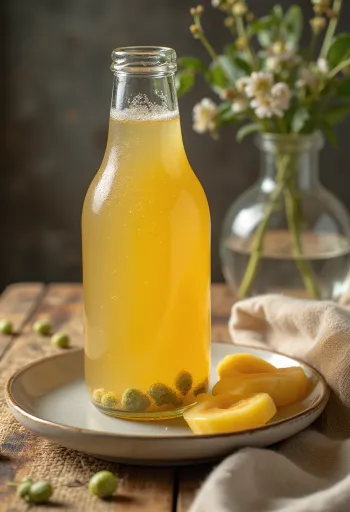 Probiotikus komló kombucha, frissítő ital komlóvirággal és citruslével tálalva