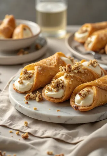 Ropogós grillázsos cannoli desszert tálalva