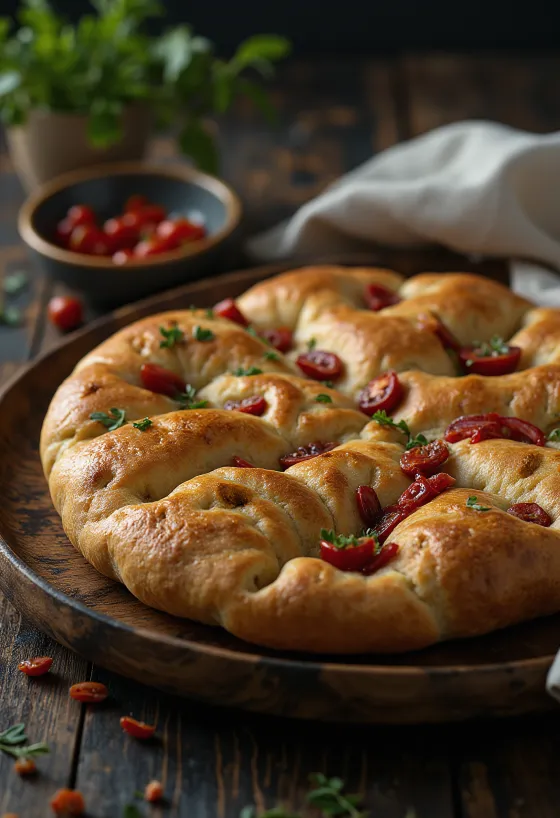 Teljes kiőrlésű rozsfocaccia tálalva