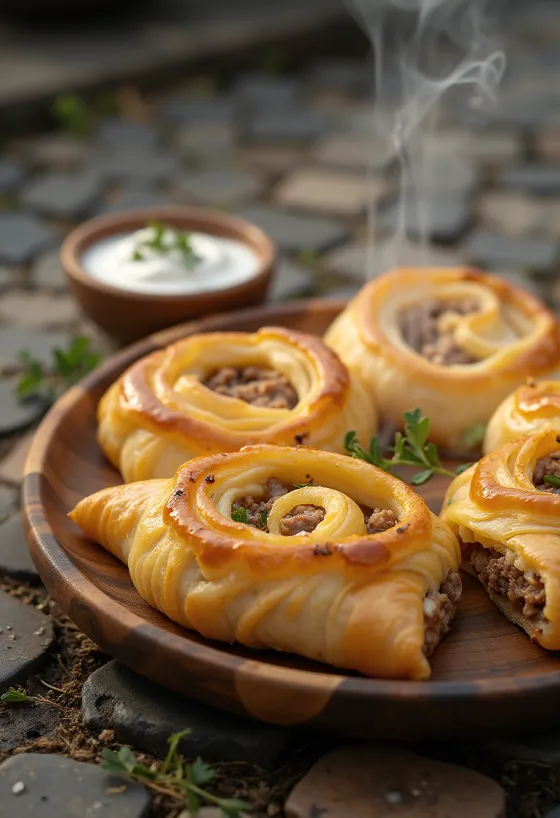 Bárányhúsos burek tálalva