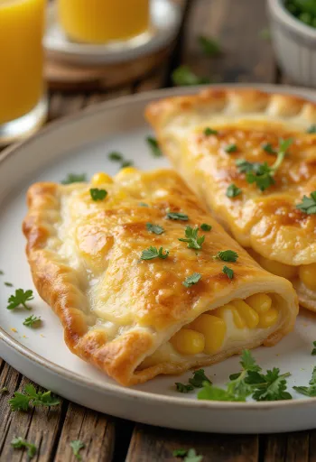Calzone kukoricával, aranybarna kérgű, kukoricával és sajttal töltve