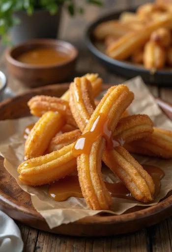 Churro karamell sziruppal, fahéjjal tálalva