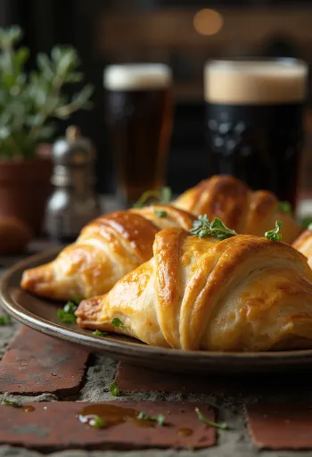 Cornish pasty sörös tésztával, gazdag marhahúsos töltelékkel, ropogós aranybarna színben