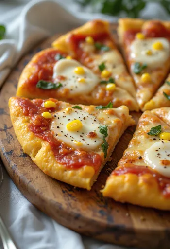 Dhokla pizza, fűszeres tésztával és zöldségekkel, friss bazsalikommal