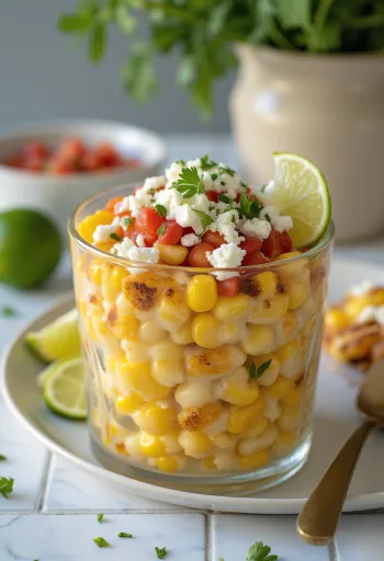 Esquites salsával, friss korianderrel díszítve