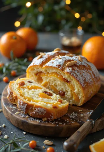 Kandírozott narancshéjas Stollen tálalva