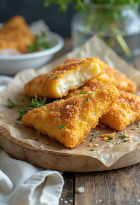 Leipäjuusto panírozva és sütve, friss petrezselyemmel díszítve