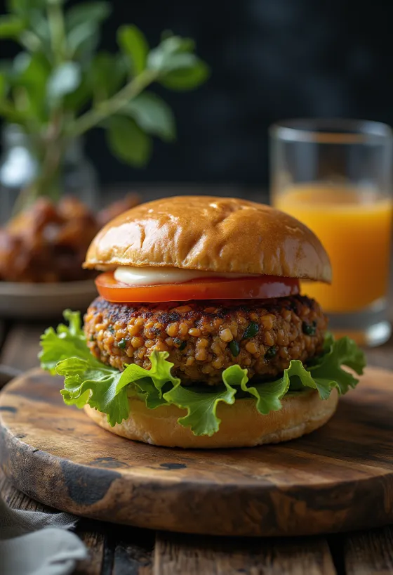 Lencseburger friss zöldségekkel