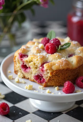 Málnás fehércsoki torta tálalva