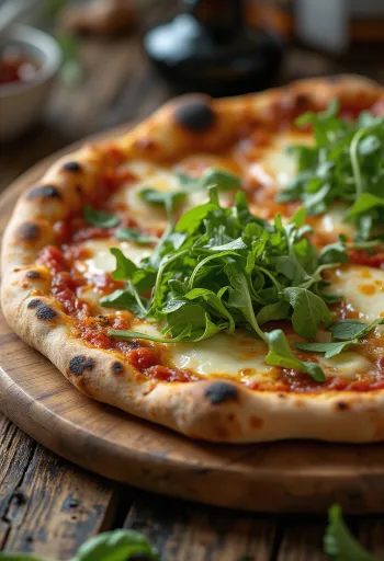 Margherita pizza rukkolával tálalva
