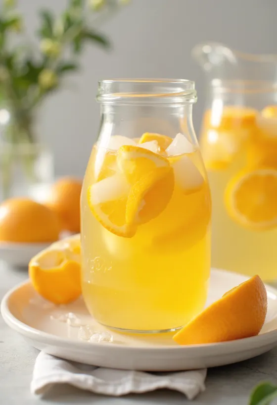 Narancsos limonádé pohárban tálalva