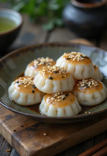 Nori dango, rizsliszt golyók szárított algával és szójaszószos öntettel
