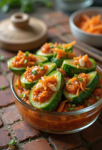 Oi Sobagi, töltött uborka kimchi friss és fűszeres koreai étel