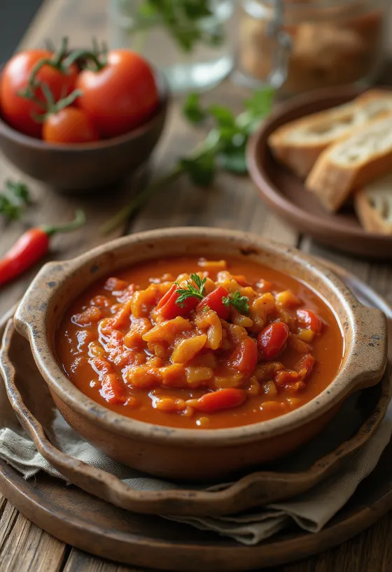 Paradicsomos gyömbéres chiliszósz tálalva