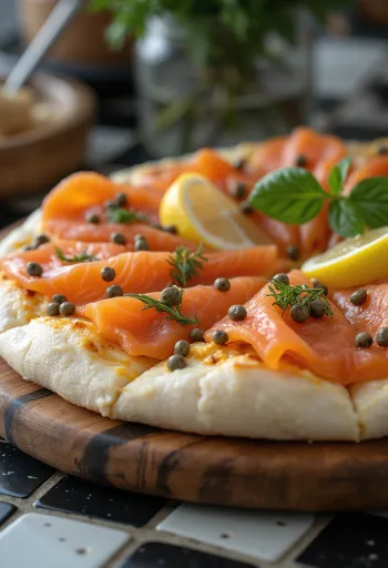 Lazacos pizza füstölt lazaccal és tejföllel