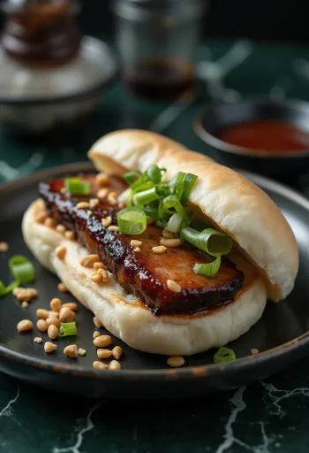 Pork belly buns ázsiai stílusban tálalva