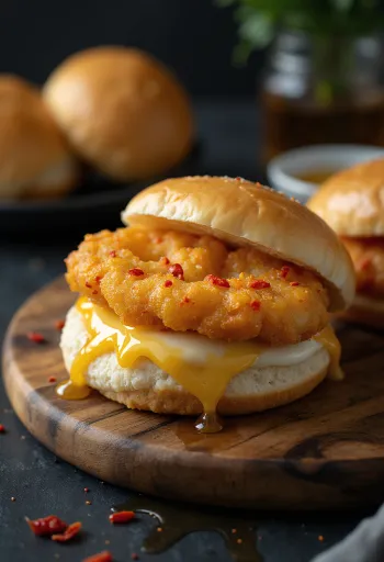 Rántott sajt és chilis-mézes bao bun tálalva