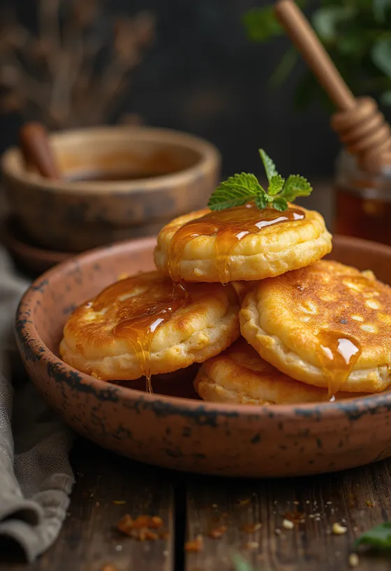 Sopaipilla chilena mézzel, friss és ropogós chilei sütemény mézzel meglocsolva