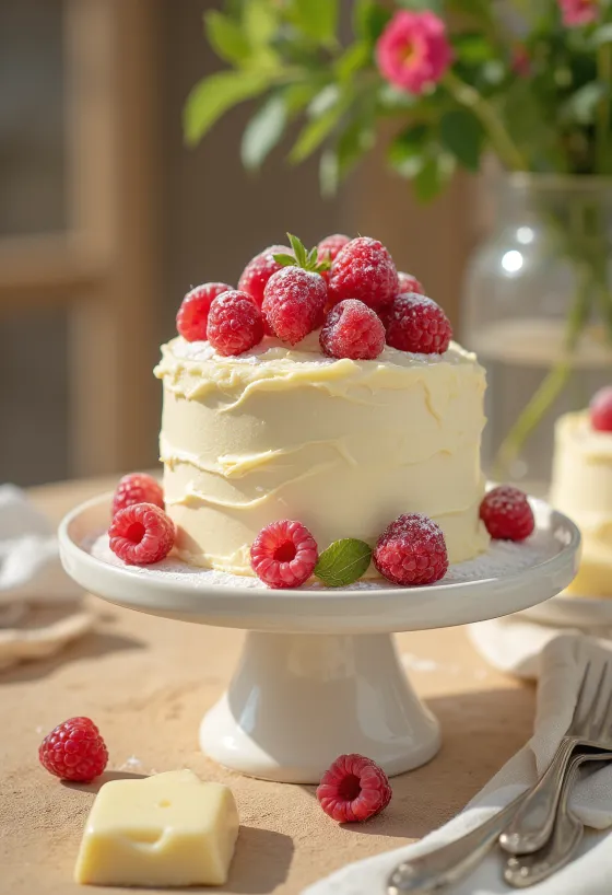 Fehércsokoládés torta tálalva
