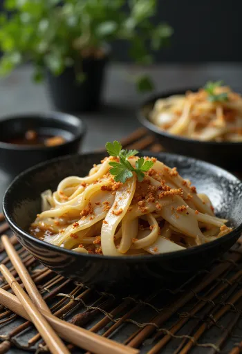 Gobo-zuke, japán burdock gyökér párolva, szezámmaggal tálalva