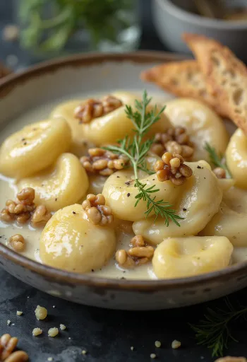 Gorgonzolás gnocchi tálalva