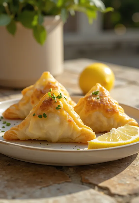 Kagylós és tejszínes samosa tálalva