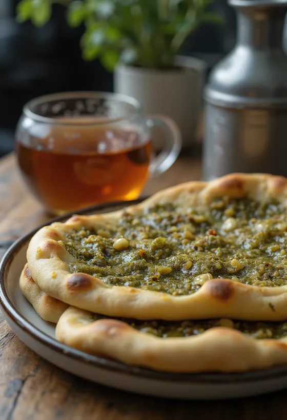 Manakish za’atar fűszeres olajjal, ropogós és friss