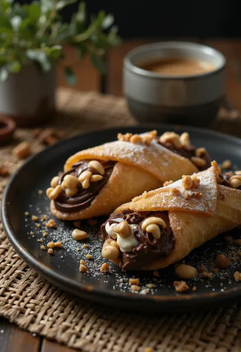 Mogyorókrémes cannoli tálalva