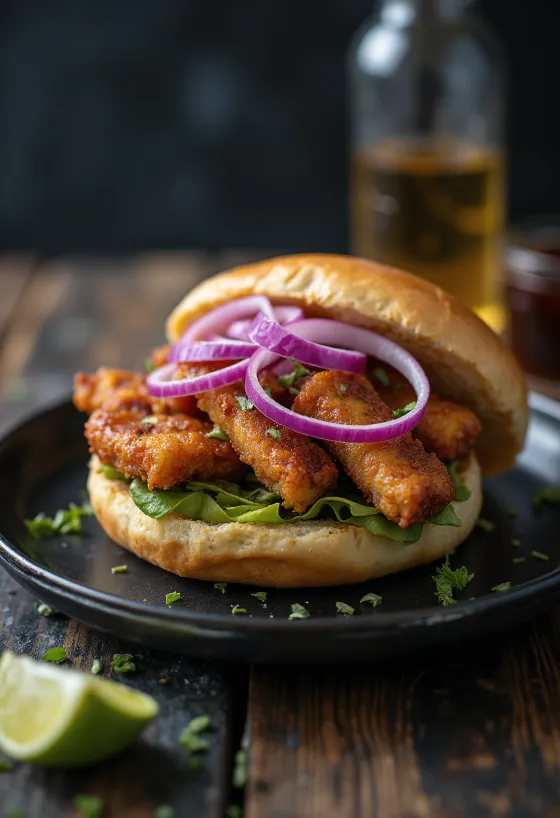 Pan con chicharrón ropogós kenyérrel, sertéshússal és korianderrel