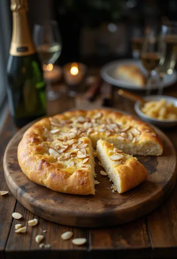 Pezsgős-mandulás focaccia tálalva