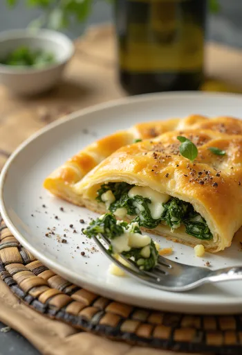 Spanakopita túróval, aranybarna, ropogós tésztával és gazdag spenótos-túrós töltelékkel
