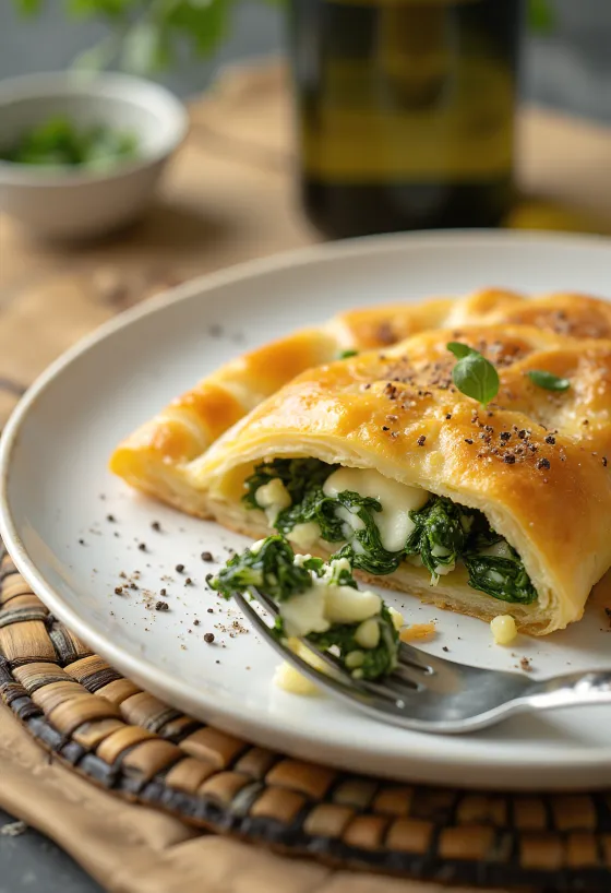 Spanakopita túróval, aranybarna, ropogós tésztával és gazdag spenótos-túrós töltelékkel