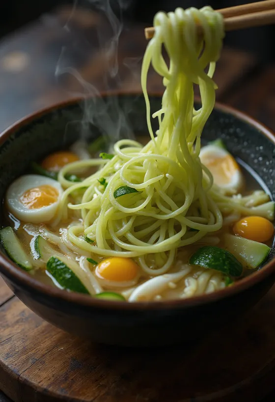 Ssuk kalguksu, tészta, spenót és tojás a gazdag levesben