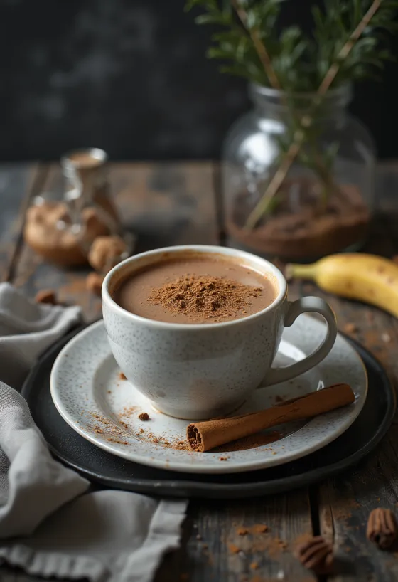 Banános-csokoládés tea csészében