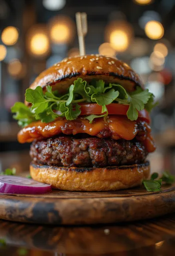 BBQ grillezett fűszeres fekete bab burger tálalva