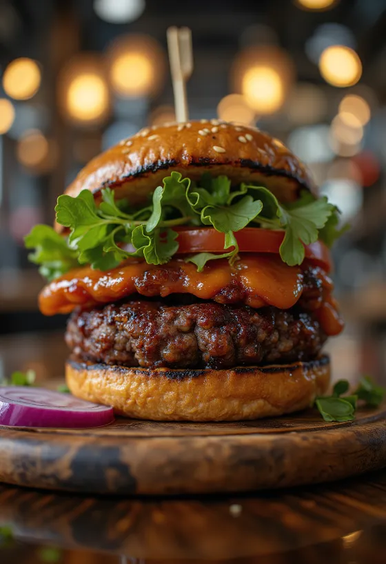 BBQ grillezett fűszeres fekete bab burger tálalva