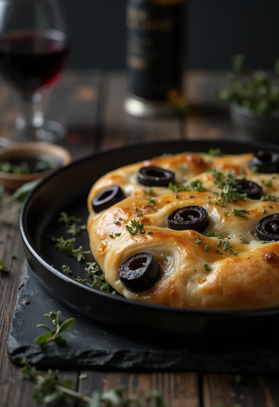 Calzone olajbogyóval, aranybarna kérgű, olajbogyóval és sajttal töltve