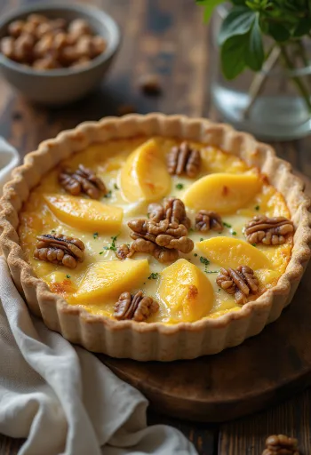 Camembert sajtos és pirított diós quiche frissen sütve