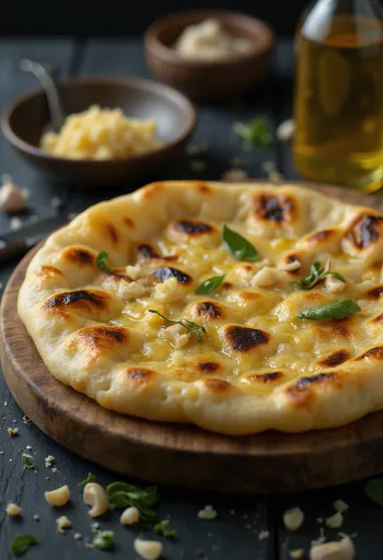 Chapati fokhagymás vajjal, frissen sütve, tálalva