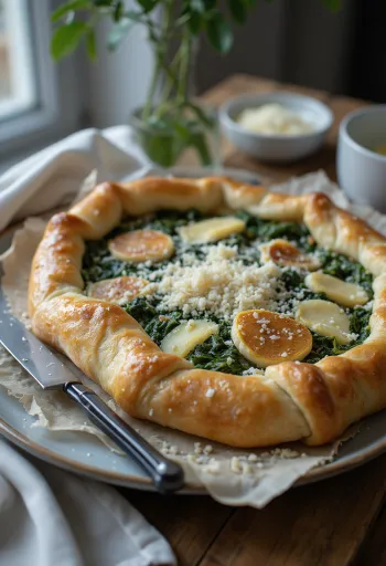 Crostata sós változatban spenóttal és ricottával, friss tészta és zöld töltelék