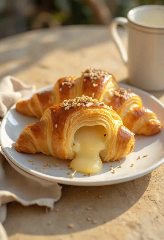 Gouda sajtos croissant tálalva