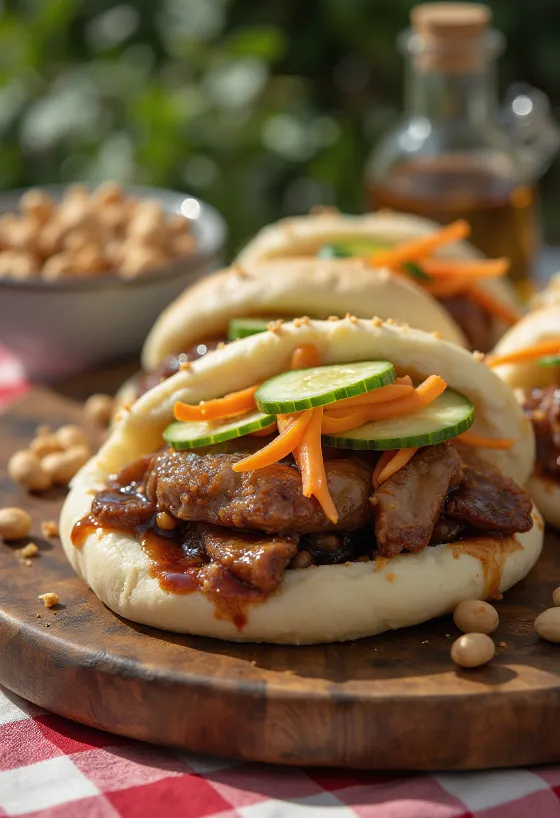 Gua Bao párolt buci sült sertéssel és savanyúsággal