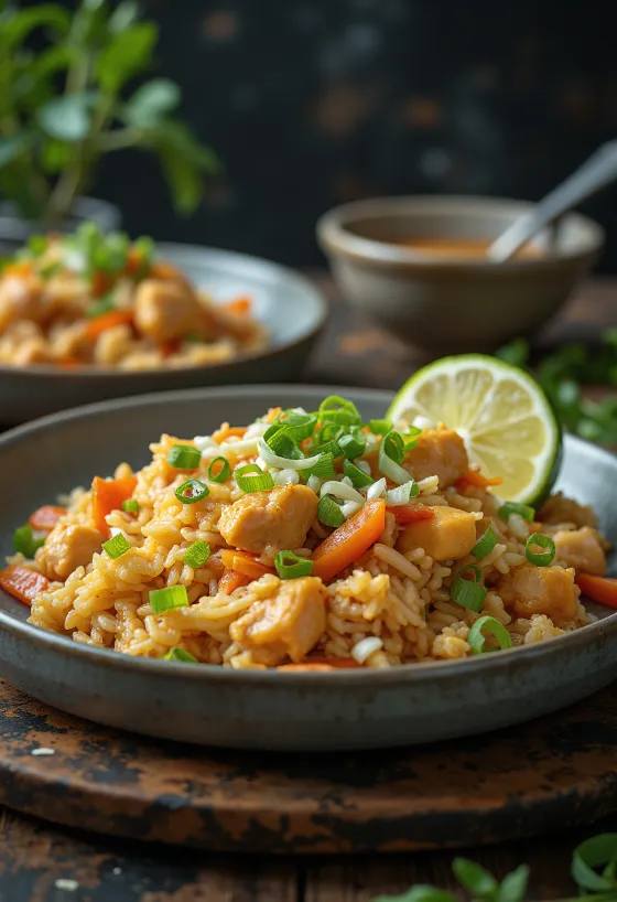 Khao Pad tálalva lime-mal és korianderrel