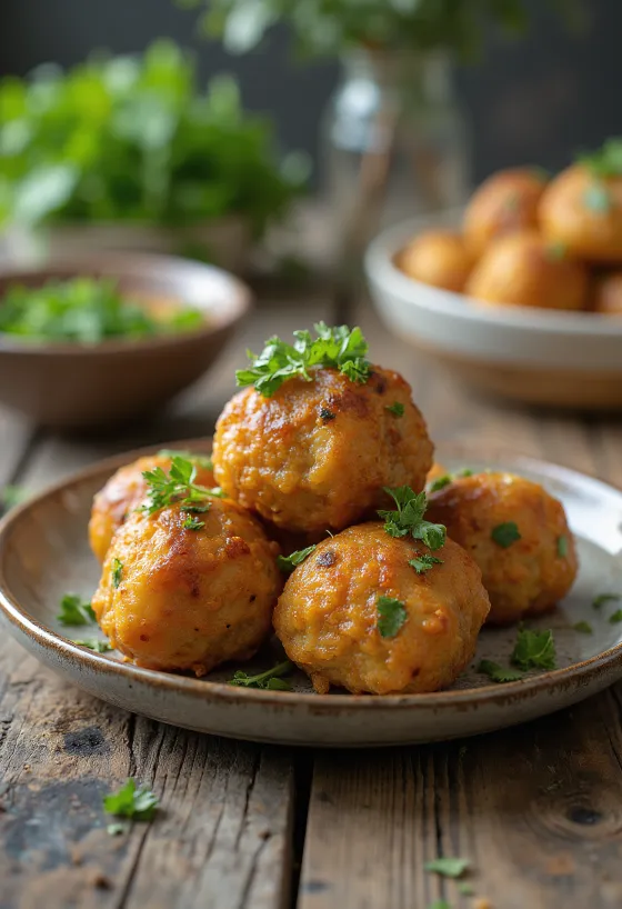 Kofta fűszeres fűszeres csirkehússal, grillezett marhahús golyókkal és petrezselyem díszítéssel