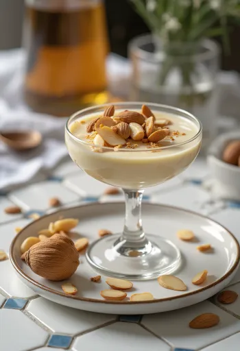 Mandulalikőrös panna cotta tálalva