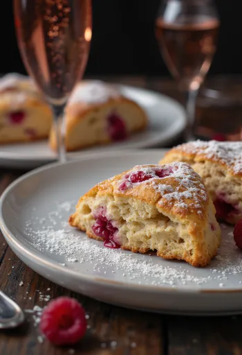 Pezsgős-málnás scone tálalva